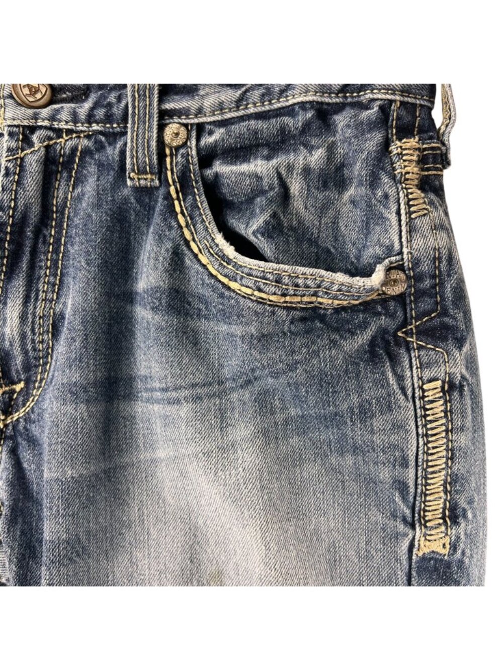Ariat Mens Distressed Straight Denim Jeans 30/34 Stitching Embroidered Western - Picture 7 of 16